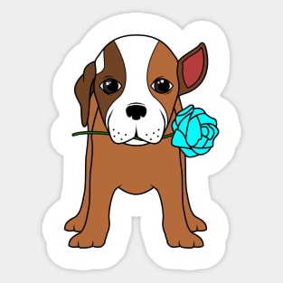 Crazy dog with a rose Sticker
